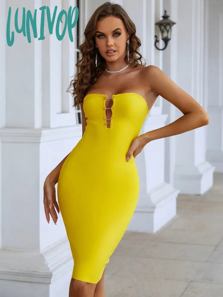 Lunivop Women Summer Fashion Sexy Strapless Backless Pin Yellow Mini Bodycon Bandage Dress 2024 Elegant Evening Club Party Dress Tunics Chinos classic Lunivop Women Summer Fashion Sexy Strapless Backless Pin Yellow Mini Bodycon Bandage Dress 2024 Elegant Evening Club Party Dress Tunics Chinos classic