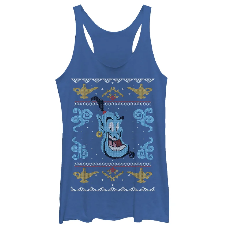Women's Aladdin Ugly Christmas Genie Pattern Racerback Tank Top pastel tank top