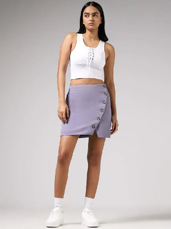Nuon Light Lavender Cotton Button-Up Mini Skirt floral skirt print