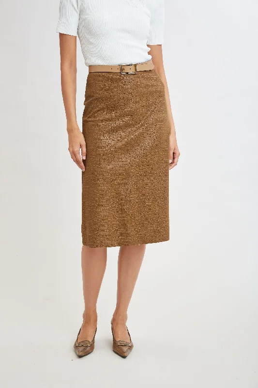 Croco Embossed Vegan Leather Midi Skirt low waist skirt