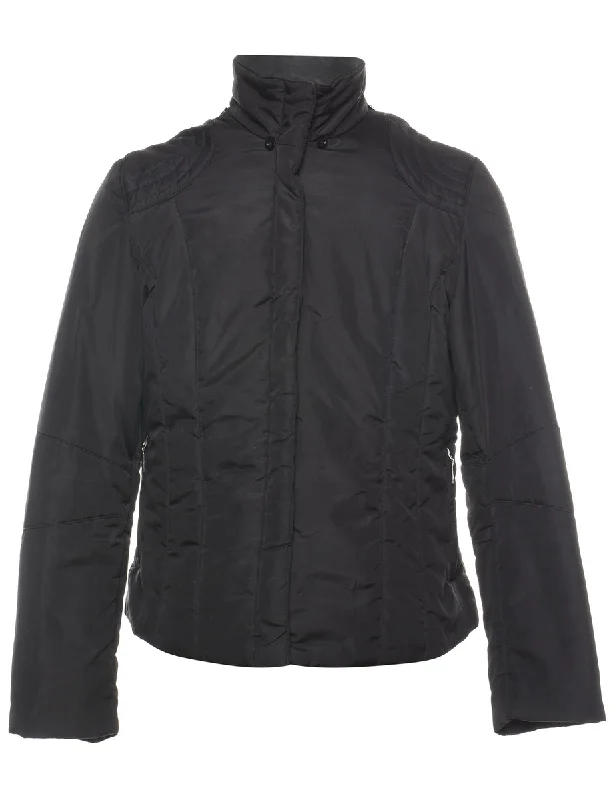 Classic Black Puffer Jacket - S Tiered Jacket Buttoned Jacket Zippered Jacket