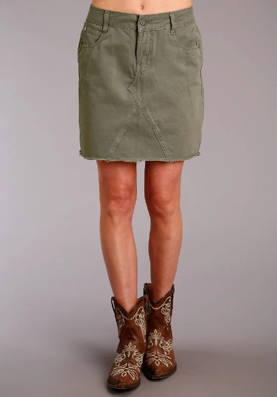 Stetson Womens Five Pocket Raw Edge Olive 100% Cotton Skirt silk skirt elegant