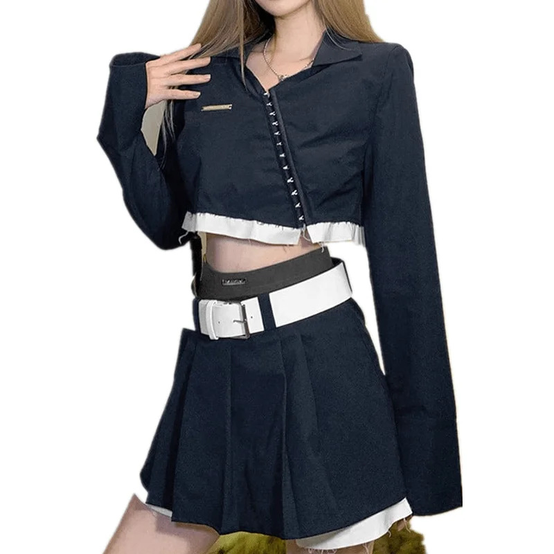 Women's Grunge Contrast Color Mini Skirt with Belt maxi skirt elegant