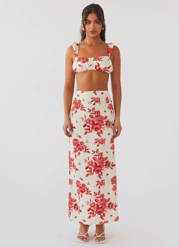 Valencia Villa Maxi Skirt - Rosa Floria a-line skirt cut