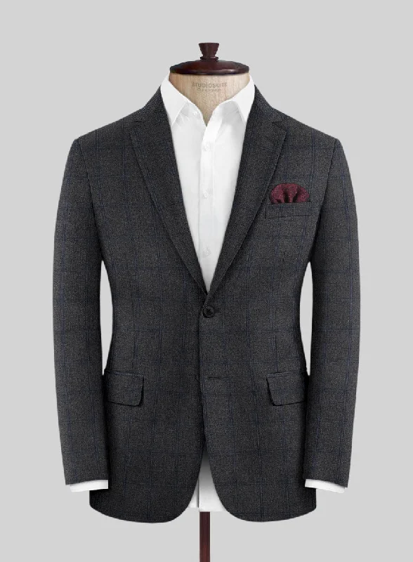 Scabal Tornado Windowpane Dark Gray Wool Jacket Denim Jacket Leather Jacket Suede Jacket