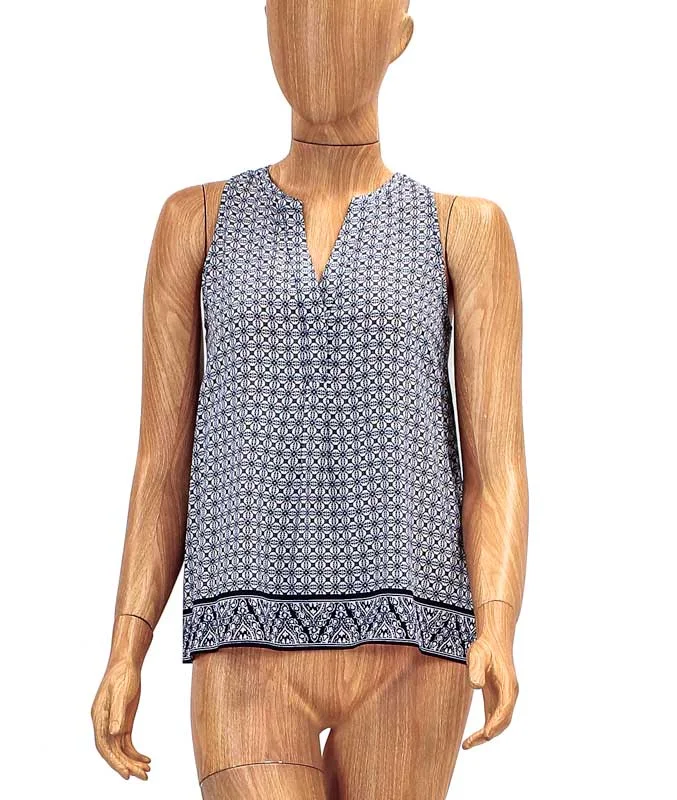 Patterned Silk V-Neck Tank soft tank top