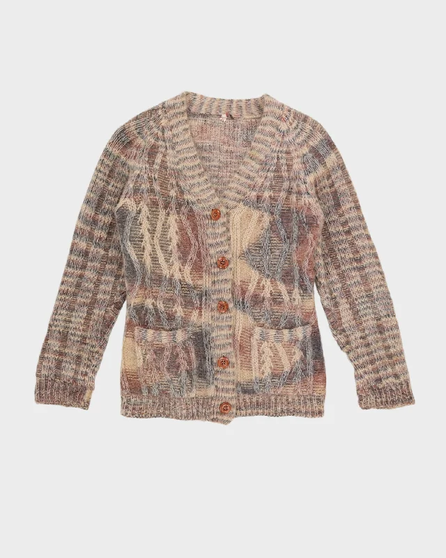 Vintage 1970s Brown Knitted Cardigan - XS Terry Blend Velvet Blend Canvas Blend