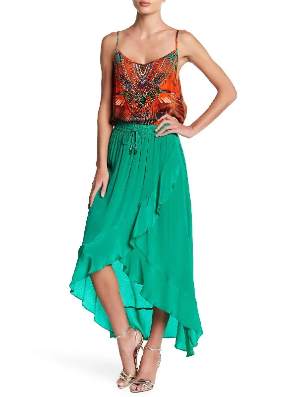 Ruffle Skirt In Green maxi skirt elegant