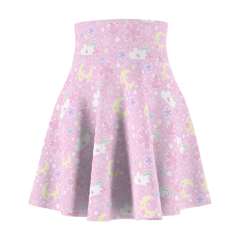 Cherry Blossom Dreams Pink High Waist Skater Skirt ribbed skirt waist