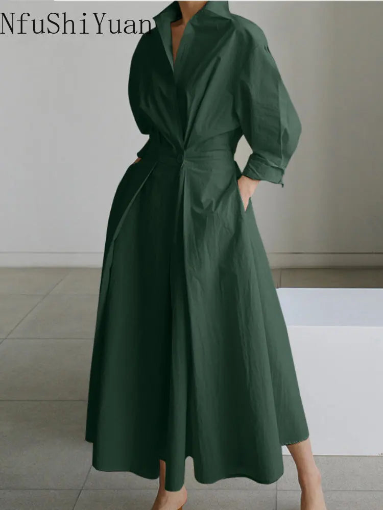 Formal attire Dresses: Loose Cotton Linen Thin Cardigan Dress  Dresses Neon metallic Matte