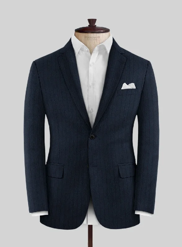 Scabal Sapphire Chalkstripe Blue Wool Jacket Fitted Jacket Loose Jacket Oversized Jacket