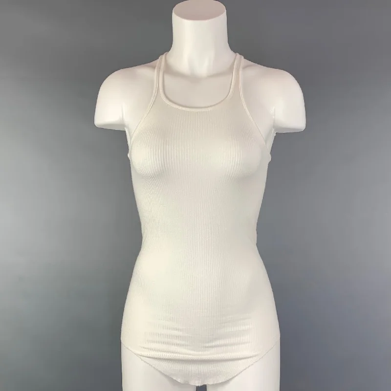 RICK OWENS ANTHEM S/S 11 Size 6 White Viscose / Silk Curved Hem Tank Top sleep tank top
