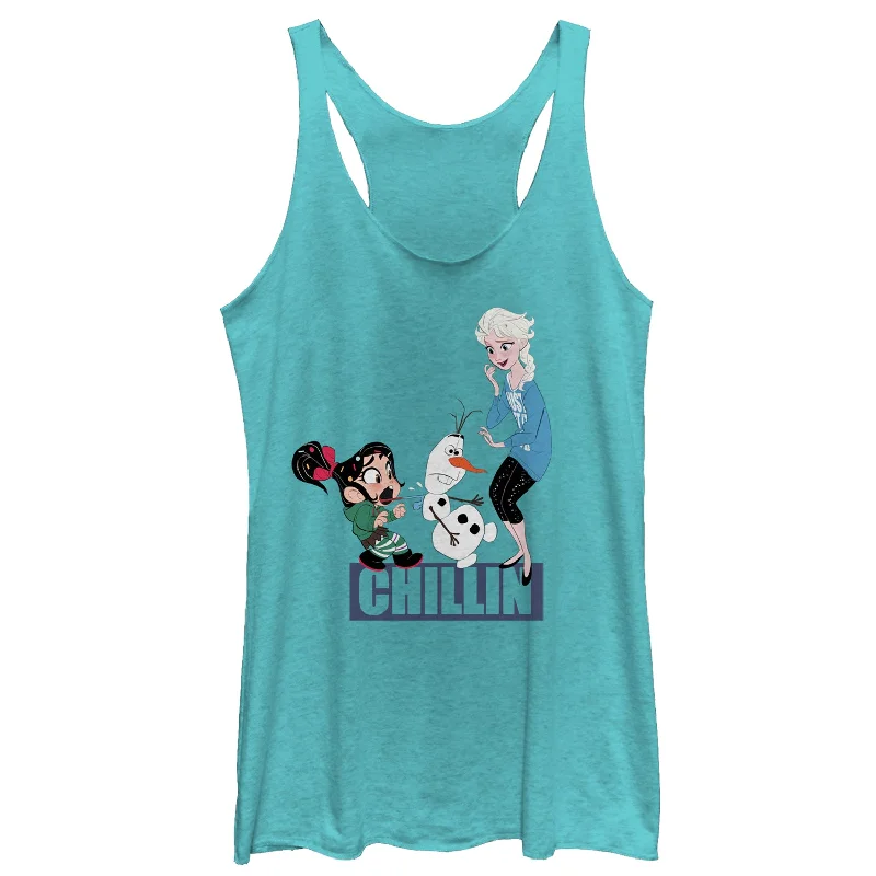 Women's Ralph Breaks the Internet Elsa Chillin Racerback Tank Top rhinestone tank top