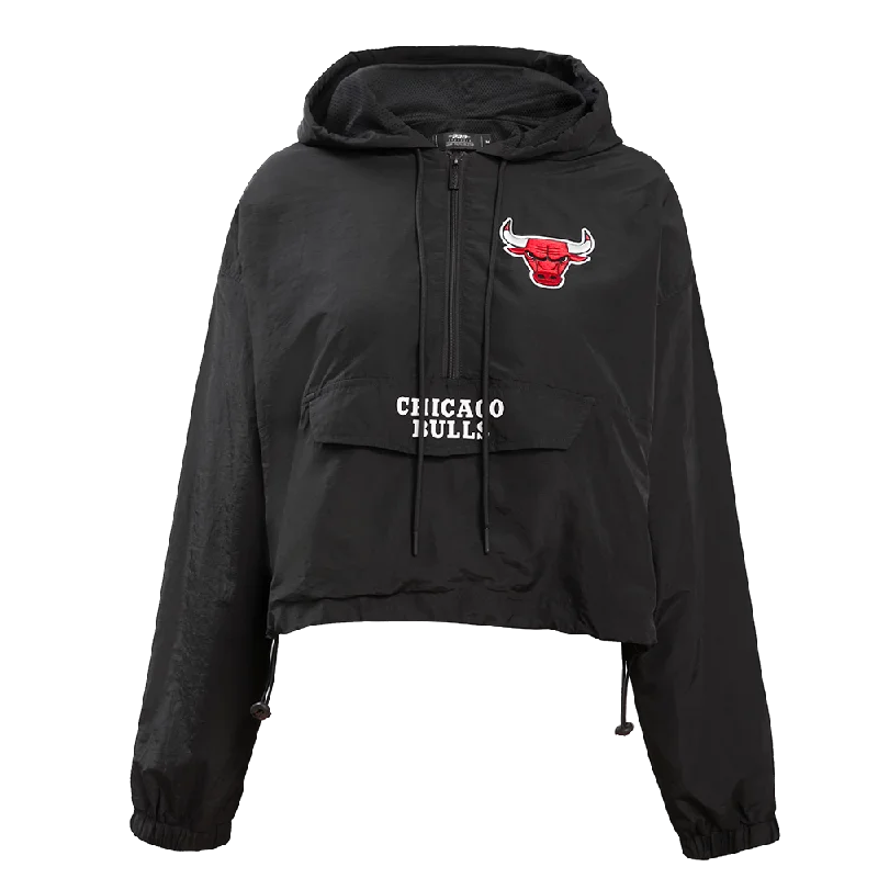 NBA CHICAGO BULLS CLASSIC WOMEN'S WIND WOVEN 1/2 JACKET (BLACK) Denim Jacket Leather Jacket Suede Jacket