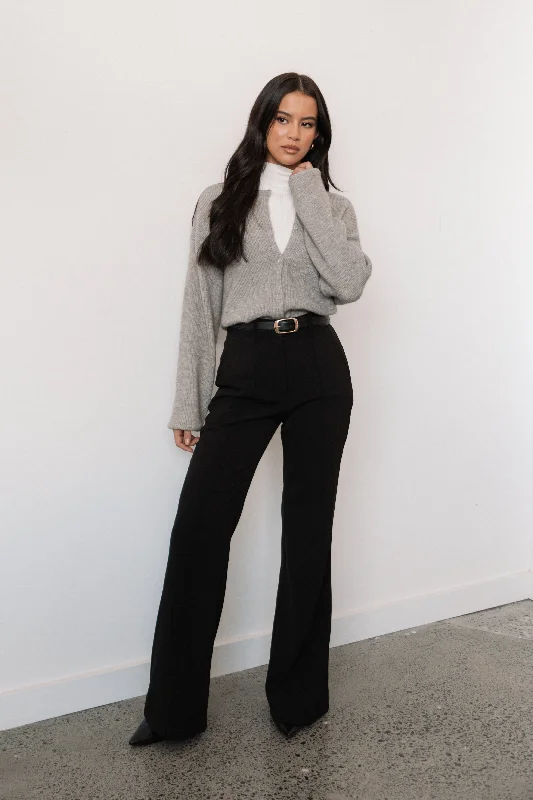 Astor Classic Button Up Cardigan - Light Grey Collared Crew Neck Turtle Neck