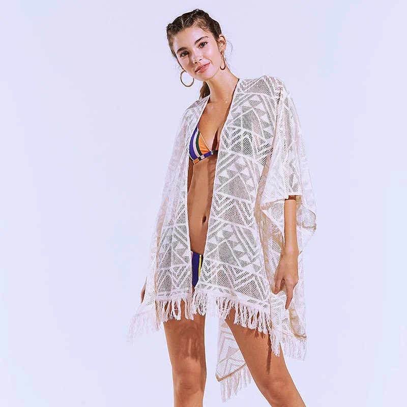 Lace Tassel Beach Cardigan #Beige #Cardigan Bright Pastel Dark