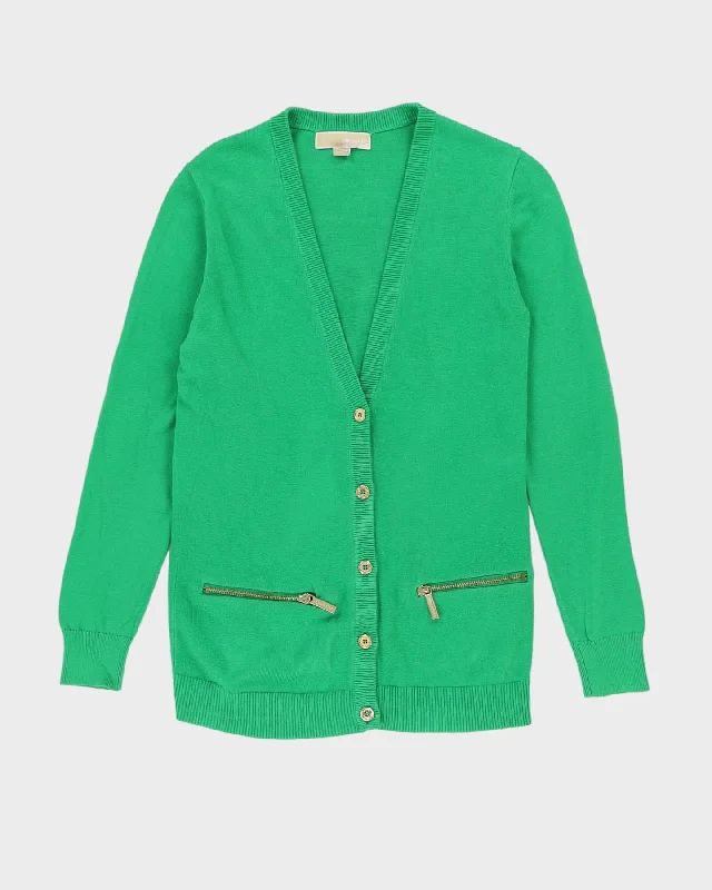Michael Kors Green Knitted Cardigan - XS Thin Thick Dense