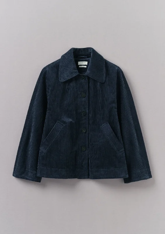 Organic Cord Swingy Jacket | Dusty Navy Notch Collar Jacket Peter Pan Collar Jacket Cowl Neck Jacket