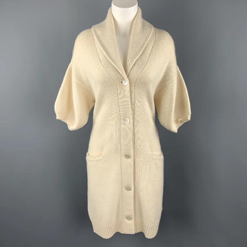 RALPH LAUREN M Cream Cashmere Blend Shawl Collar Sort Sleeve Long Cardigan Hooded Cardigan Collared Cardigan Shawl Collar