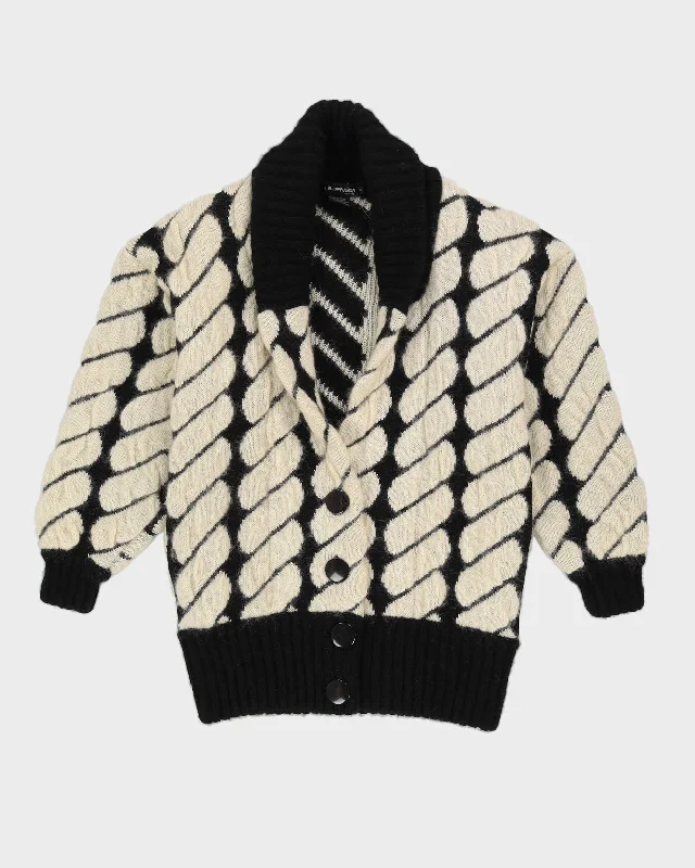 Cream And Black Patterned Chunky Cardigan - L Jersey Fabric Tulle Fabric Batik Fabric