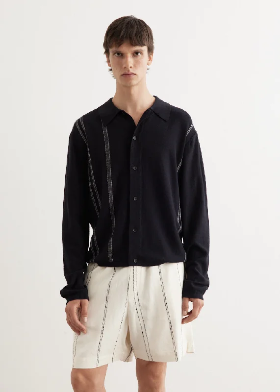 Yarn Stripe Collared Cardigan Slim Fit Regular Fit Oversized
