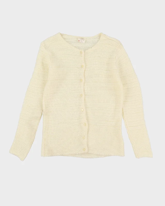 Vintage 1980s Cream Knitted Cardigan - S Asymmetrical,ymmetric Pencil Cardigan