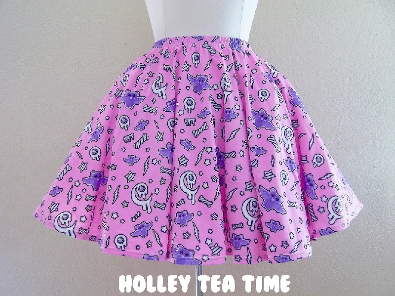 Milky bat night pink skater skirt [made to order] leather skirt sleek