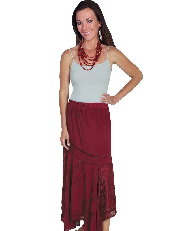 Scully Honey Creek Womens Burgundy 100% Rayon Multi-Fabric Skirt S boho skirt vibe