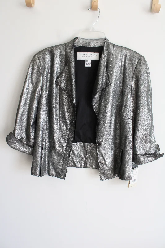 NEW Doncaster Signature Silver Leather Shell Blazer Cardigan | 16 Cashmere Blend Cotton Blend Poly Blend
