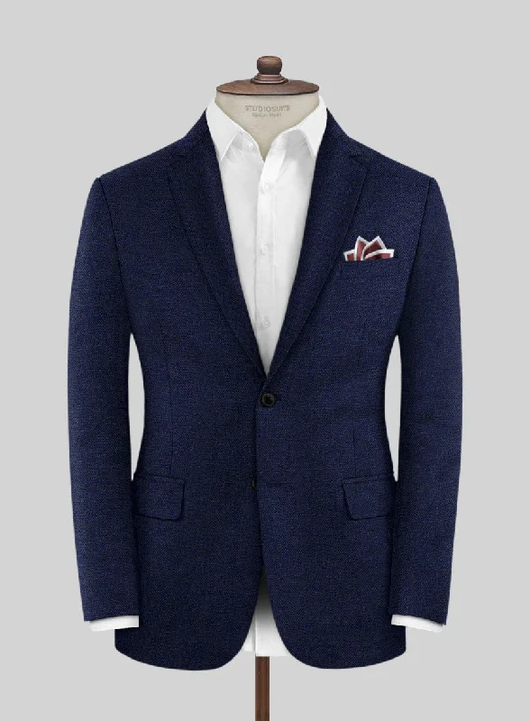 Scabal Navy Blue Herringbone Wool Jacket Faux Fur Jacket Real Fur Jacket Shearling Jacket