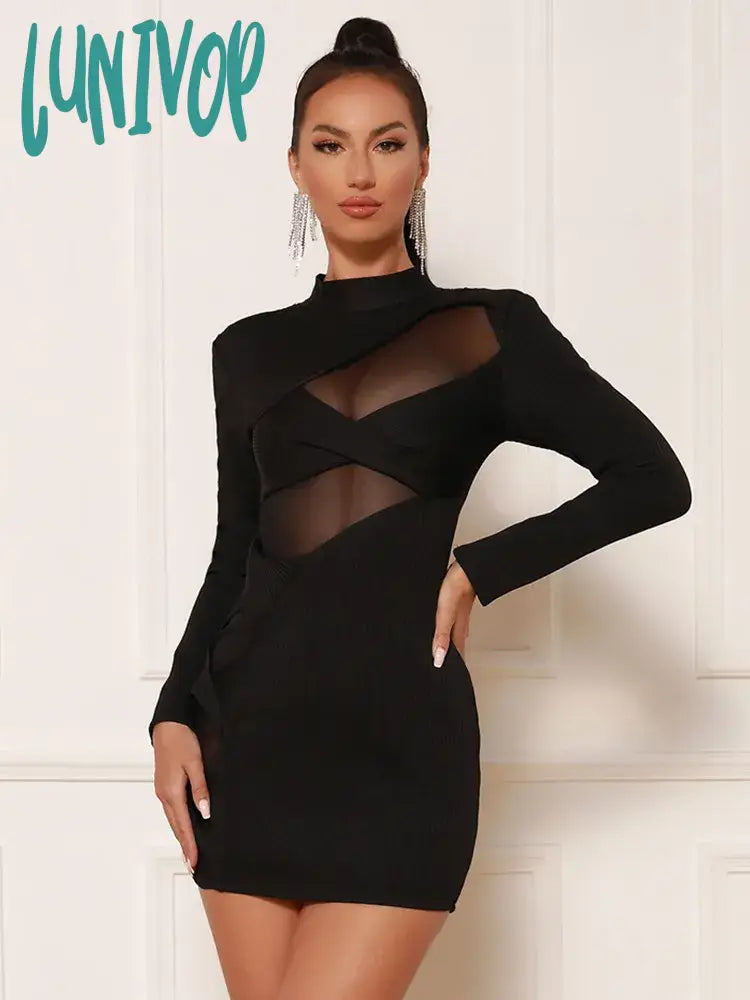 Lunivop Women Winter Sexy Long Sleeve Mesh Turtleneck Black Bodycon Mini Bandage Dress Elegant Evening Celebrity Party Dress Tunics Wedding white Lunivop Women Winter Sexy Long Sleeve Mesh Turtleneck Black Bodycon Mini Bandage Dress Elegant Evening Celebrity Party Dress Tunics Wedding white