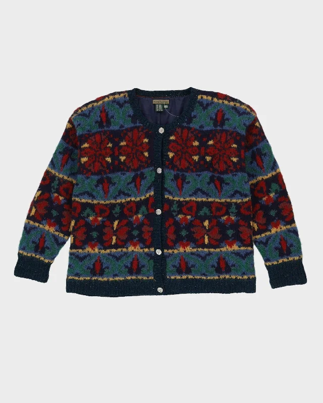 Blue Patterned Knitted Cardigan - L Rayon Fabric Velvet Fabric Corduroy Fabric