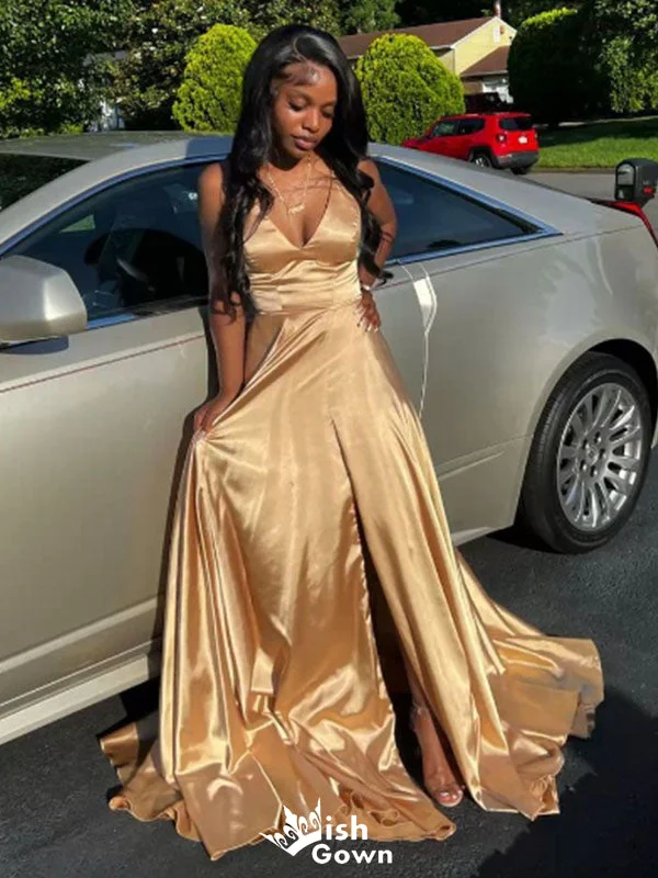 Gorgeous Spaghetti Straps V Neck A-line Side Slit Long Party Dress Prom Dresses ,WGP1033 A-Line Day Work Gorgeous Spaghetti Straps V Neck A-line Side Slit Long Party Dress Prom Dresses ,WGP1033 A-Line Day Work