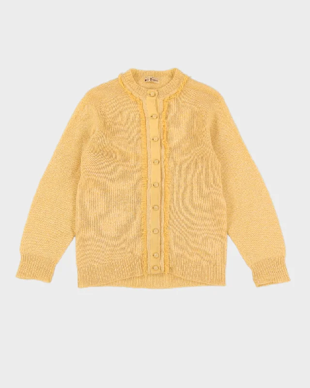 Vintage 1950s Yellow Knitted Cardigan - S Zippered Front Buttoned Front Snap Front