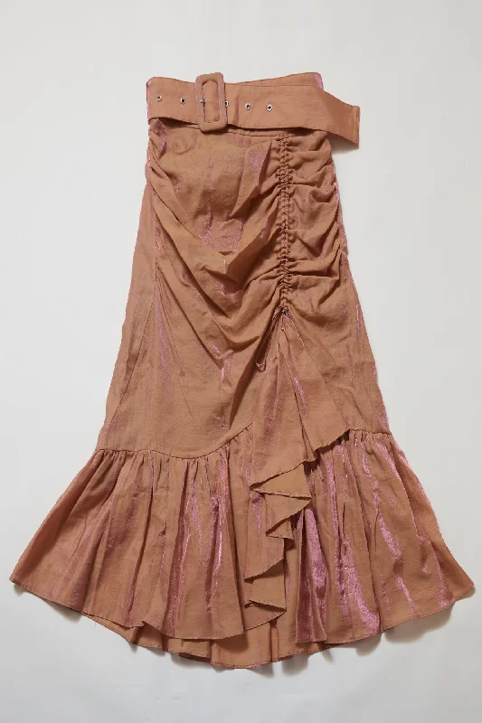 Chambray Gather Skirt (Pink) high waist skirt