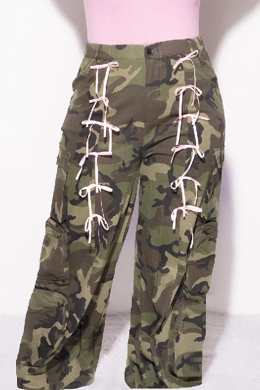 Final Sale Plus Size Pink Ribbon Cargo Pant in Camouflage Print Formal Stretch Pants