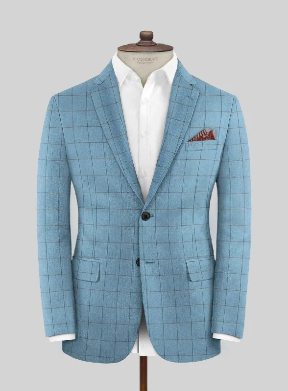 Scabal Londoner Windowpane Blue Wool Jacket Toggled Jacket Drawstring Jacket Belted Jacket