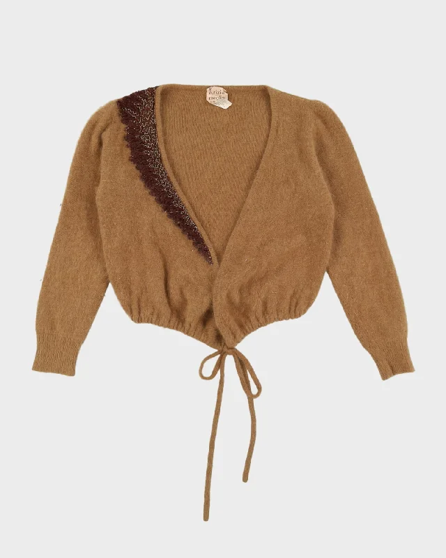 Brown Knitted Cropped Wrap Style Cardigan - S Polka Dot Checkered Tartan