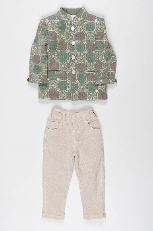 Boys Traditional Kurta Pant Set with Matching Tee Trendy Wide-Legged Trousers