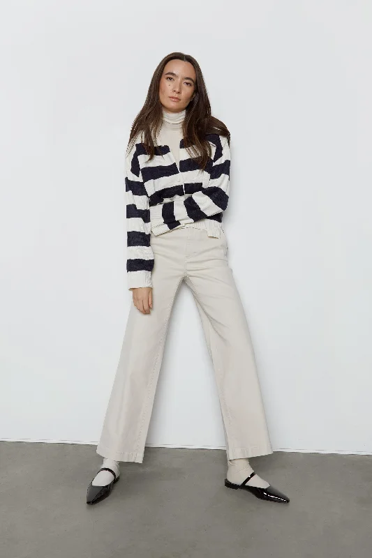STRIPED COLLARED CARDIGAN Handmade Hand-knitted Hand-woven
