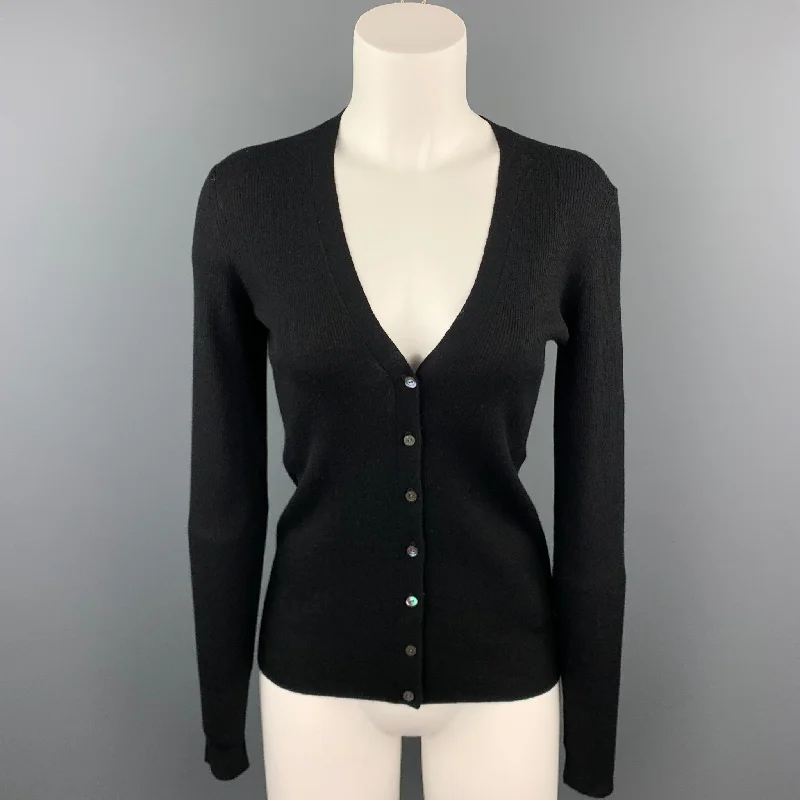TSE Size S Black Knitted Ribbed Cashmere / Silk Buttoned Cardigan Plaid Cardigan Polka Dot Checkered TSE Size S Black Knitted Ribbed Cashmere / Silk Buttoned Cardigan Plaid Cardigan Polka Dot Checkered