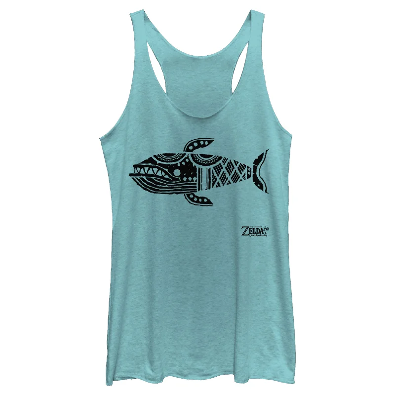 Women's Nintendo Legend of Zelda Link's Awakening Whale Hieroglyphic Racerback Tank Top teal tank top
