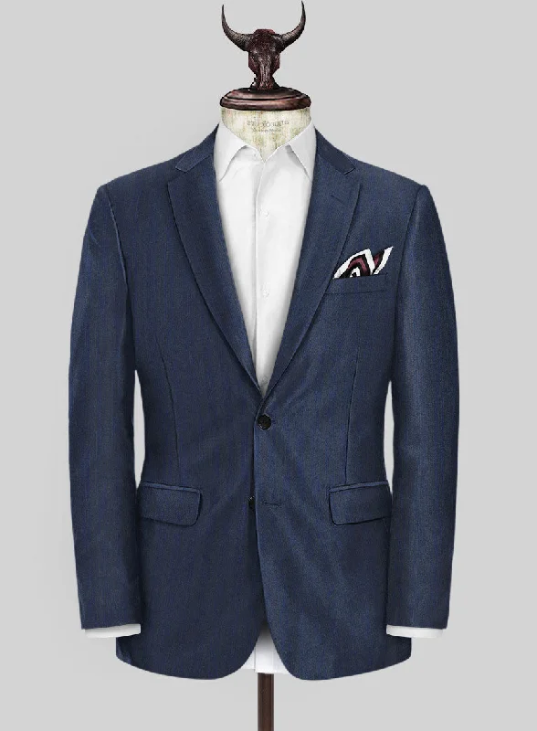 Scabal Londoner Erafin Stripe Blue Wool Jacket Fleece Fabric Down Fabric Feather Fabric