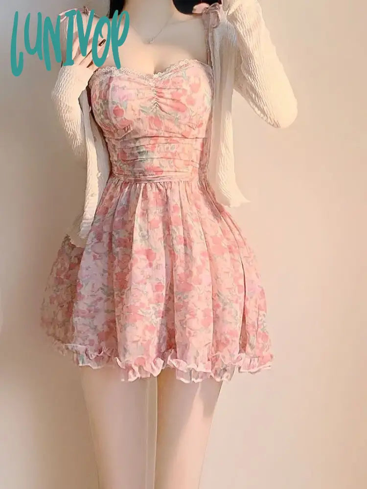Lunivop Women Sexy Strapless Dress Spring Pink Mini Sweet Dress Summer Short Dress With White Coat Birthday Party Dress For Girls Tunics Silk luxurious Lunivop Women Sexy Strapless Dress Spring Pink Mini Sweet Dress Summer Short Dress With White Coat Birthday Party Dress For Girls Tunics Silk luxurious