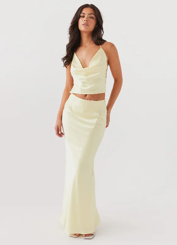 Ivanna Satin Maxi Skirt - Lemon lace skirt intricate