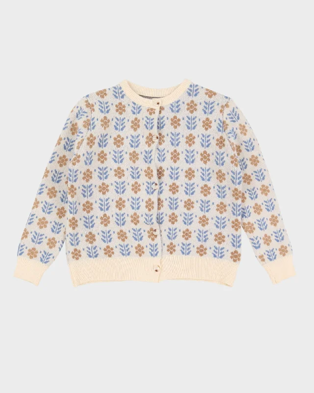 Blue And Cream Floral Knitted Cardigan - S Layered Multi-layer Single Layer