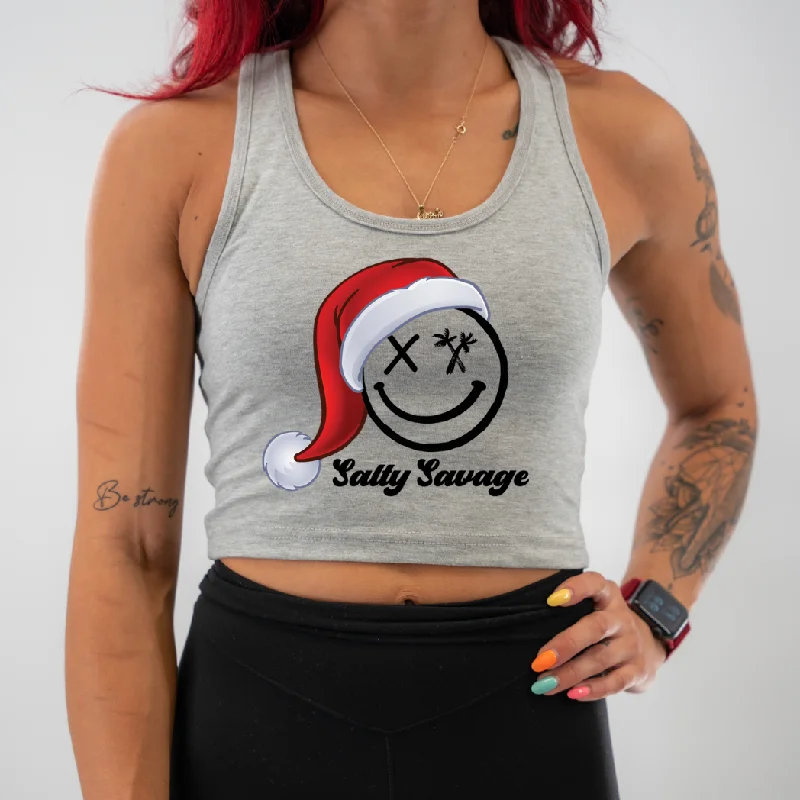 Ladies "Salty Santa" Racerback Crop Tank silver tank top