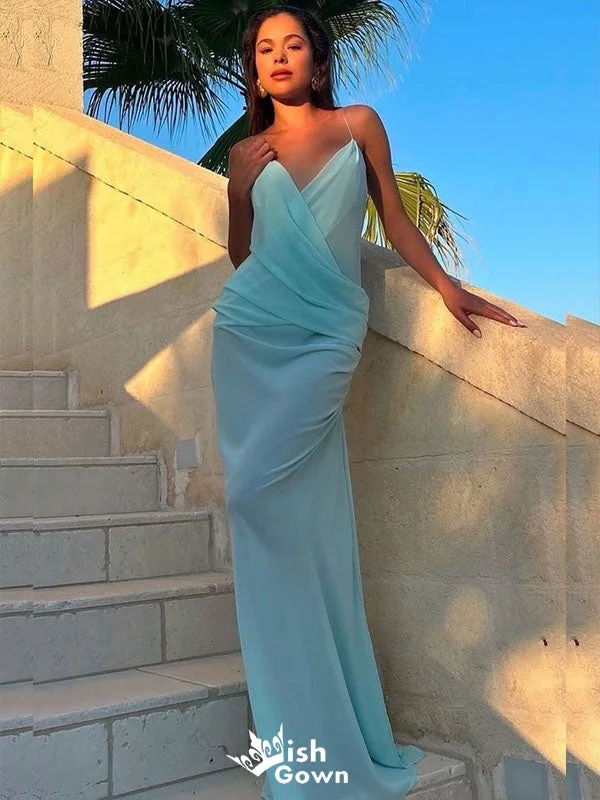 Gorgeous Blue Spaghetti Straps V Neck Chiffon Sheath Long Party Dress Prom Dresses,WGP994 Tunics Cozy soft Gorgeous Blue Spaghetti Straps V Neck Chiffon Sheath Long Party Dress Prom Dresses,WGP994 Tunics Cozy soft