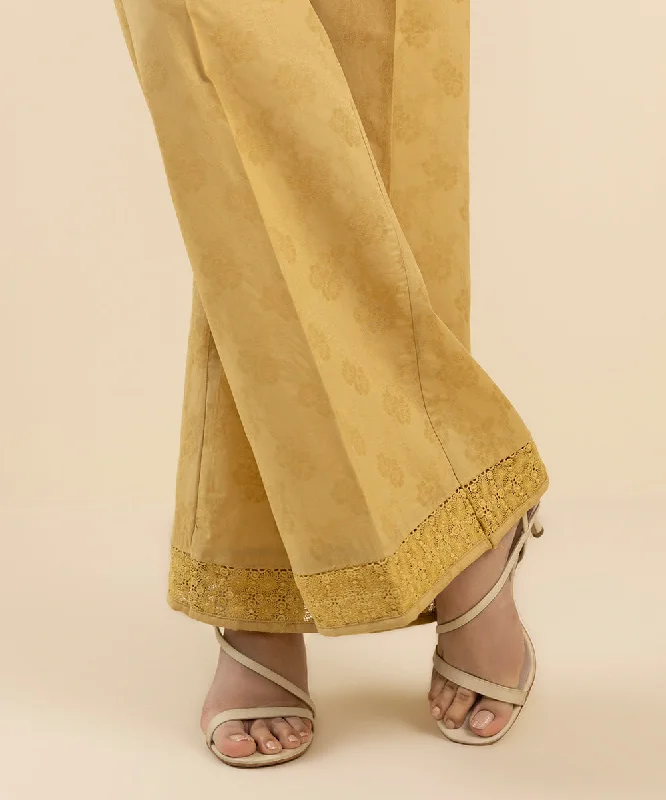 Embroidered Jacquard Flared Pants Comfy Zip-Up Pants