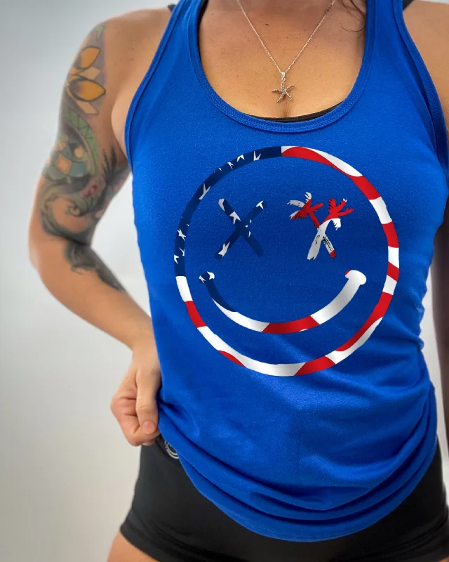 Ladies "Spliced Smile" Racerback Tank | USA Flag Edition relaxed fit tank